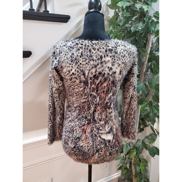 Arden B Women's Multi Abstract Lion Fuzzy Round Neck Long Sleeve Sweater Large - Picture 8 of 11